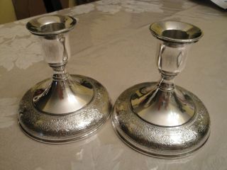 Pair Of Vintage Floral Wilcox / International Silver / Plated Candlesticks photo