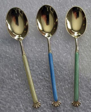 Sterling Silver Gilded & Enamel Salt Mustard Spoons Norway photo