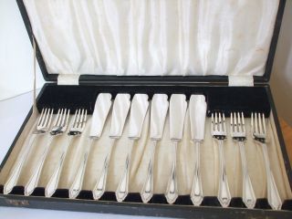 Vintaged Boxed Set Of Fish Knives And Forks Epns Elegant Design 6 Place Setting photo