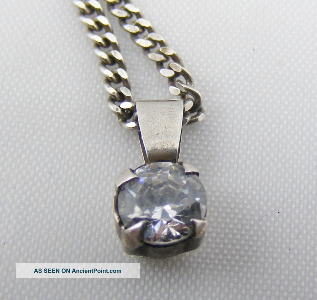 Vintage Solid Silver Diamond Like Gem Set Pendant And Necklace Chain Uncategorized photo