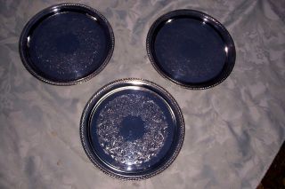 3 International Silver Company Silverplate Trays With Scroll & Flower Print photo