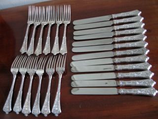 Vintage Tiffany Persian Pattern Silver Knives & Forks photo