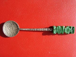 Vintage.  925 Sterling Silver Souvenir Spoon - Jade - Mexico photo