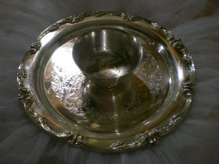 Silverplate Round Serving Tray W/attached Bowl - Wm.  Rogers & Son photo