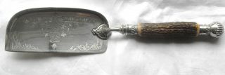 Victorian Silver Plated Crumb Scoop Shef.  1889 Faux Horn Silver Mounted Handle photo