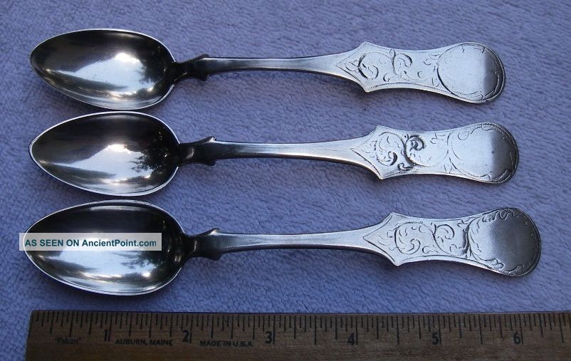 Set 3 German? 12 Loth Silver Engraved Teaspoons - Ca.  1820 - 68 Grams - Nr Germany photo