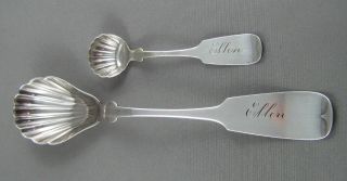 Antique American Coin Silver Matching Salt & Sugar Spoons By Philo Dubois C1850 photo