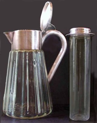 Antique Art Deco Silver Plate Glass Carafe Decanter Jug Pitcher Made In Germany photo