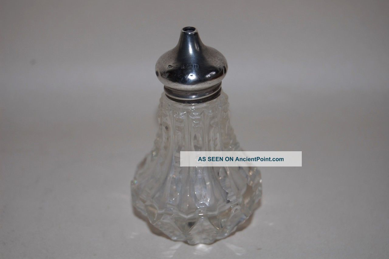 Antique Glass Salt Shaker With Solid Silver Top Birmingham C1908 - 09 Salt & Pepper Shakers photo
