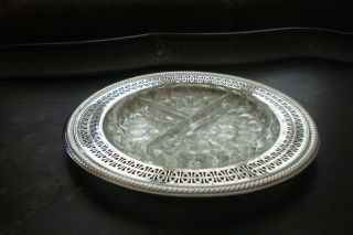 International Silver Co Round Silverplate Tray With Relish Insert 10 - 1/4 Inches photo