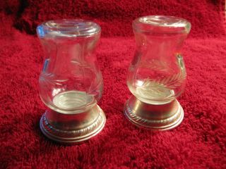 Antique Sterling Quaker Silver Co Hurriance Salt And Pepper Shakers Etched Glass photo