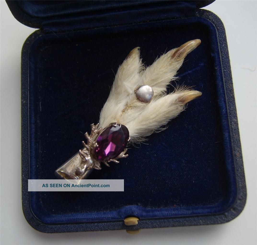 Vintage H/m Edinburgh Scottish Mizpah Grouse Foot Amethyst Brooch Kilt Pin Uncategorized photo