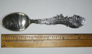 Antique P&b Sterling Silver Pittsburg Skyline Carnegie Library Souvenir Spoon photo