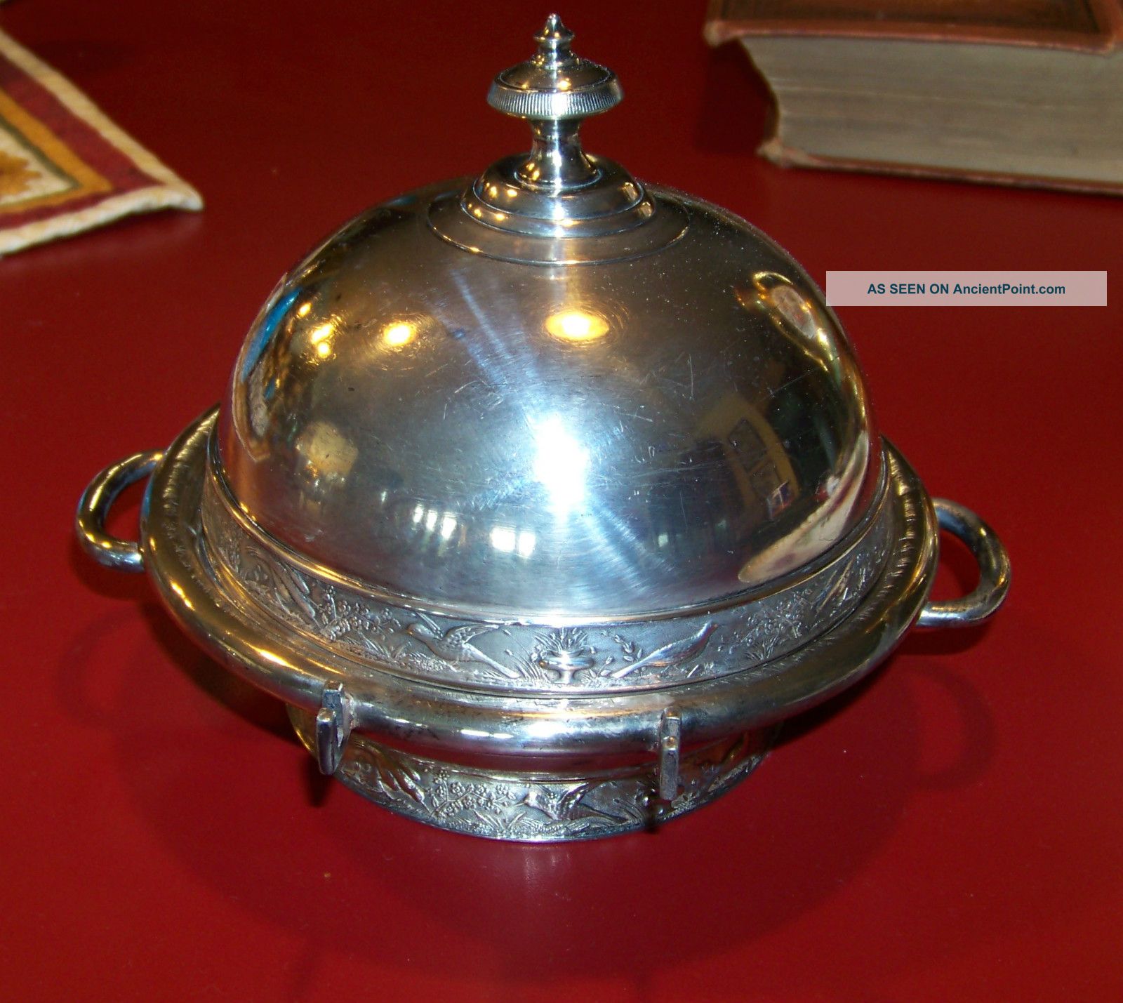 Antique Silverplate Butter Dish Rogers Smith & Co Repouse Birds Flowers Urns Butter Dishes photo