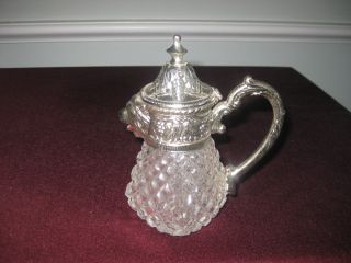 Silver - Plate/cut Crystal/syrup Pitcher With Lions Head photo