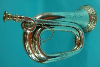 Rare Victorian Sterling Silver Military Bugle 2nd Battalion Monmouthshire Rifles photo
