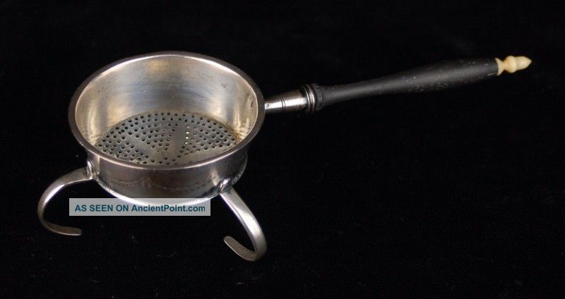 1846 Coin Silver Tea Strainer With Ivory Acorn Finial Coin Silver (.900) photo