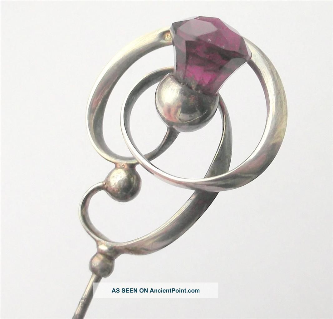 Large Antique Charles Horner Silver Hat Pin With Amethyst Thistle Chester 1923 Other photo
