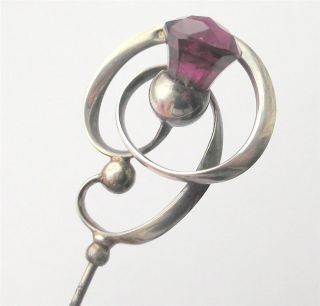 Large Antique Charles Horner Silver Hat Pin With Amethyst Thistle Chester 1923 photo