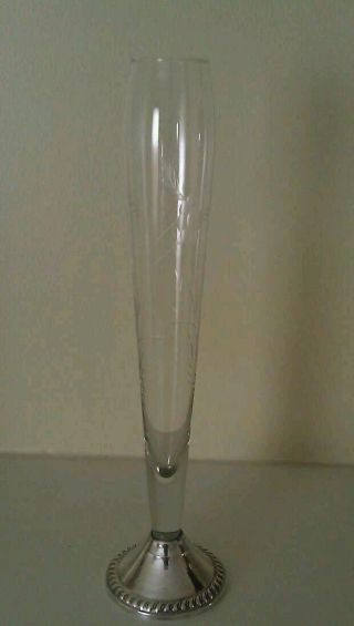 Vintage Floral Etched Vase With Sterling Silver Base - Duchin Creation photo