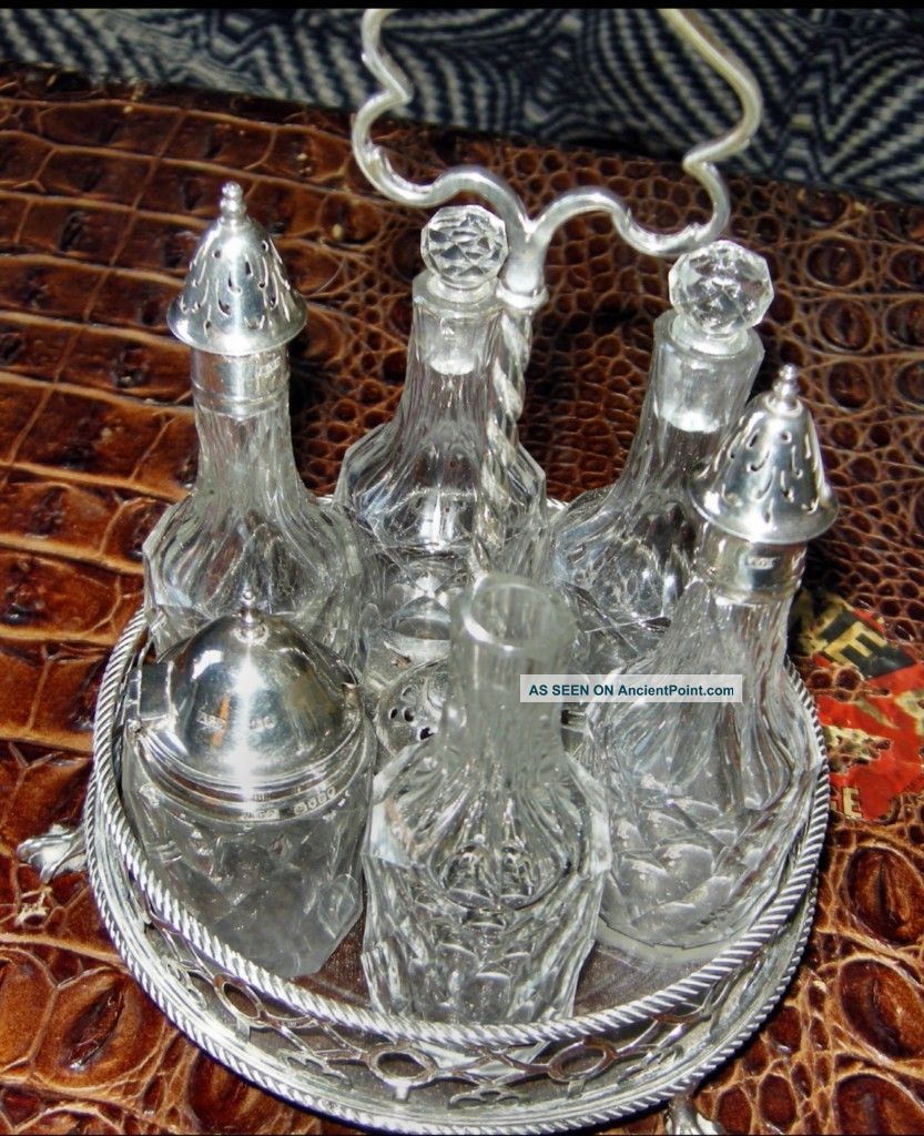 Antique 18thc (1782) Sterling Silver/crystal Condiment/ Cruet Set,  Frame By Pitt Other photo