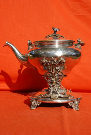 Antique Christofle Silverplate Water Tea Pot Kettle On Stand photo