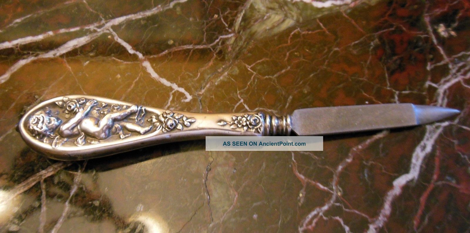 Antique Sterling Silver Art Nouveau Nail File Cherub & Roses With Name Virginia Brushes & Grooming Sets photo