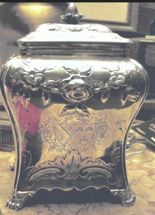 George Iii Sterling Silver Armorial Hugenot Tea Caddy By Pierre Gillois 1770 photo