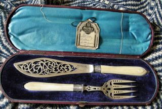 Fab Set Of Sterling Silver Fish Servers By Harrison Brothers & Howson,  1877 photo