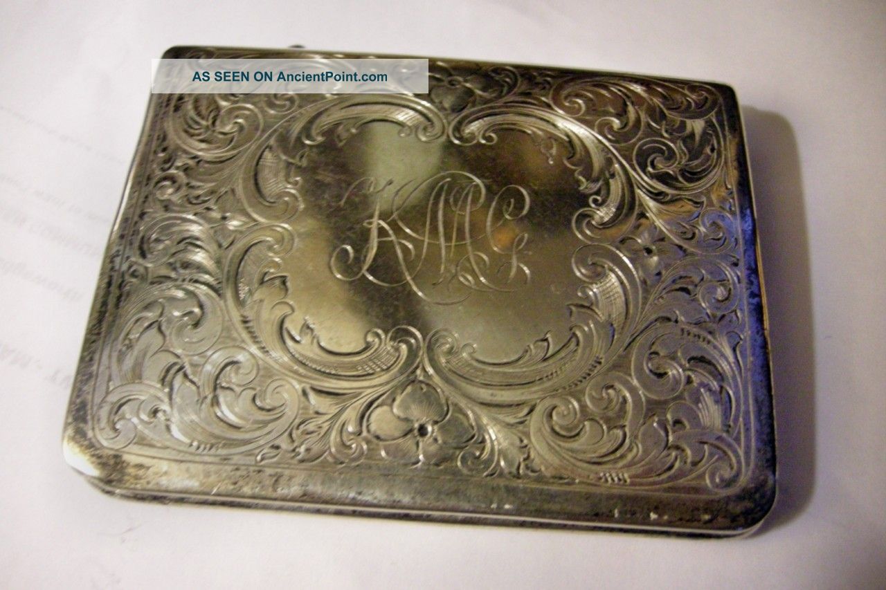 Fabulous Englaved Sterling Silver American Card Case/ Purse On Chain C.  1910 Other photo