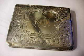 Fabulous Englaved Sterling Silver American Card Case/ Purse On Chain C.  1910 photo