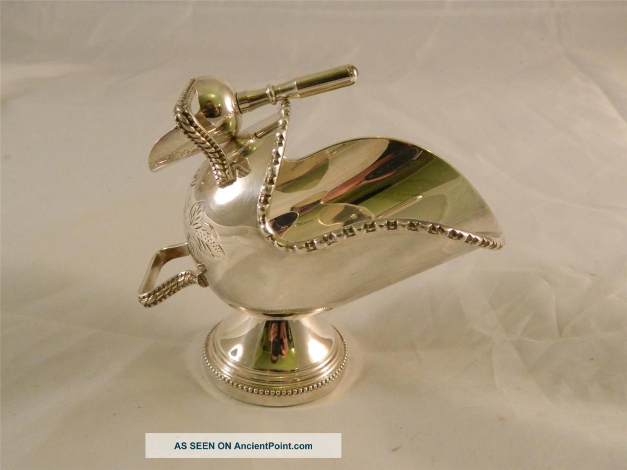 Stunning Vintage Silver Plated Sugar Bowl With Scoop Hand Engraved Sugar Bowls/ Tongs photo