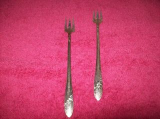 (2) Tudor Plate Oneida Community Silver Old Style Pickle Fork 6” photo