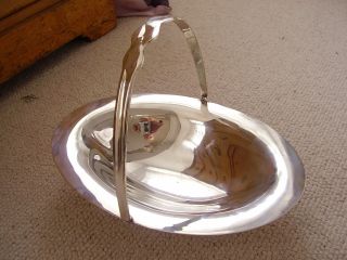 Vintage 1930 ' S Art Deco Style Silver Plated Swing Handle Basket photo