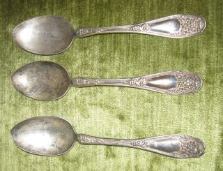 Set Of Three Roger ' S Silver Plated Spoons With Grape Pattern photo