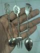 3 Vintage Silver 800 Souvenir Spoon Fork Indonesia Java Wayang Souvenir Spoons photo 3