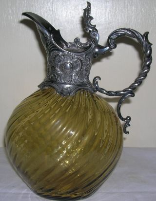 Silver Plated Amber Wrythen Glass Claret Jug. photo