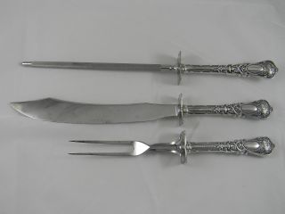 Rare Large Sterling 3 Pc Carving Set Durgin Empire photo