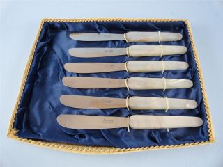 Vintage Set Of 6 Rostfrei Soligen Butter Knives W Mother Of Pearl Handles photo