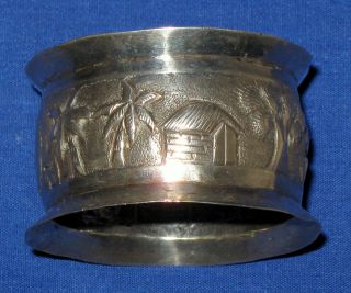 Antique Colonial Anglo - Indian / Burmese Repousse Silver Dining Table Napkin Ring photo