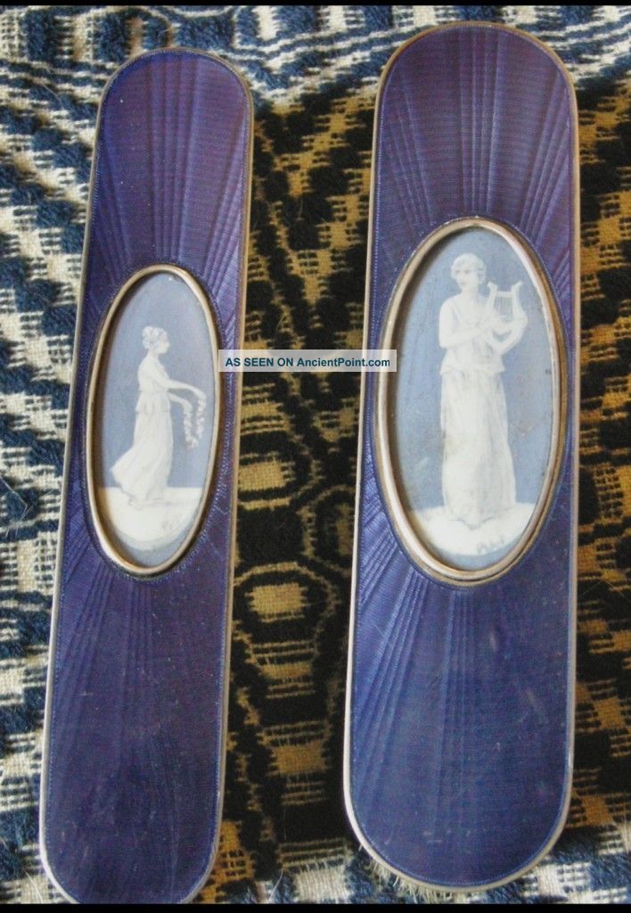 Fab.  Pair French Sterling Silver (950) & Enamel Brushes W.  Miniature Portraits Other photo