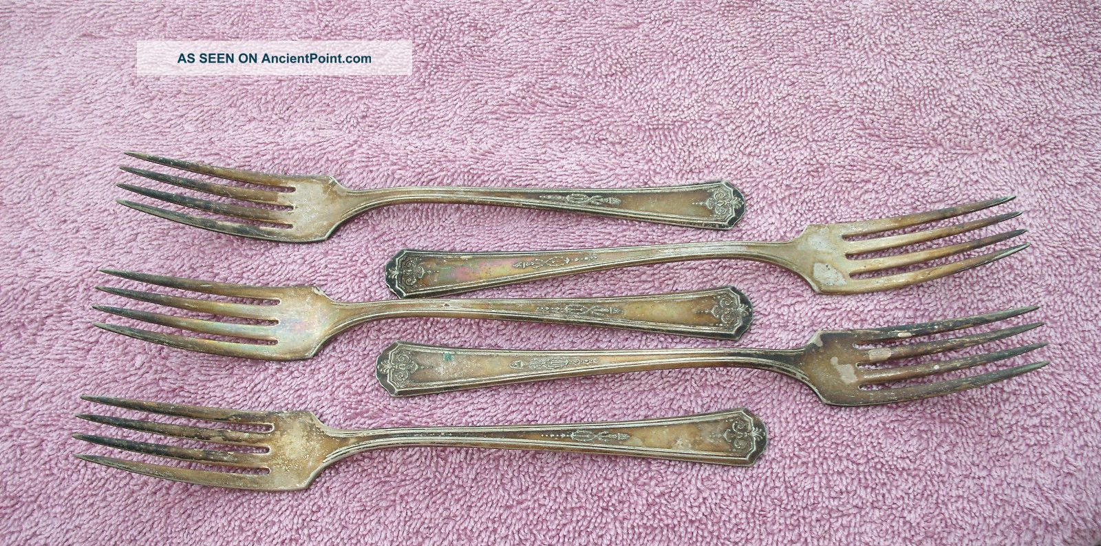 5 Dinner Forks Tudor Plate 1924 Queen Bess Oneida Community,  Tarnished Oneida/Wm. A. Rogers photo