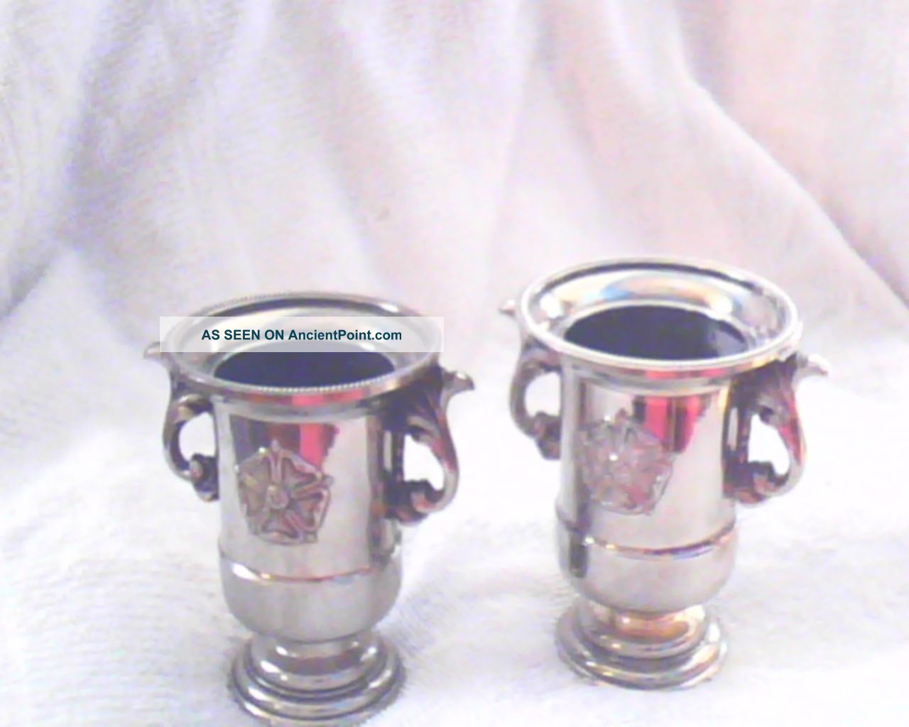 Vintage ;;one Pair Of - Silver,  P,  Ornate; Table Condiment Pots;;stmp Salt & Pepper Cellars/ Shakers photo