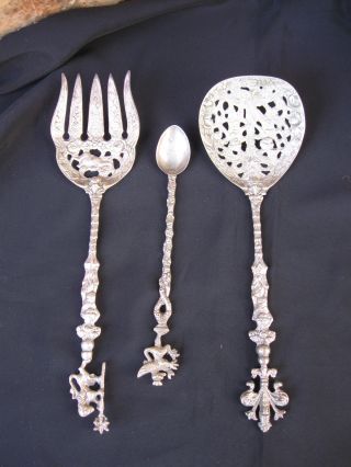 3 Vintage Silverplate Serving Pieces - Large Fork & Flat Spoon And Small Spoon photo