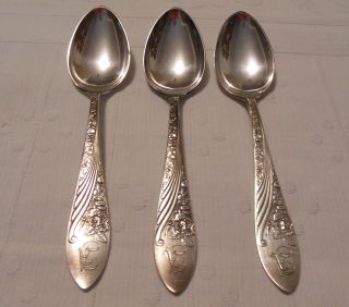 Antique 3 Art Nouveau 1884 Reed & Barton Silverplated Spoons In Cashmere Pat. photo