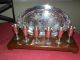 Antique Baroque Wallace Silver Tray & 6 Goblet Set W/ Wooden Display Stand Platters & Trays photo 4