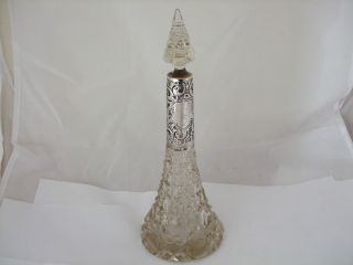 Antique Silver Collar Steeple Perfume Scent Bottle Hm 1909 Fine Cut Glass Base photo
