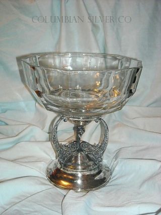 Columbian Silver Co Glass Bowl W Silverplated Stand.  Xl photo