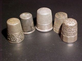 5 Antique Sterling Silver Thimbles photo