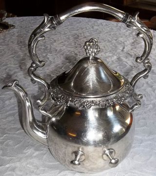 Antique Bsc Birmingham Silverplate On Copper Tilt Teapot - Ornate Grape Pattern photo